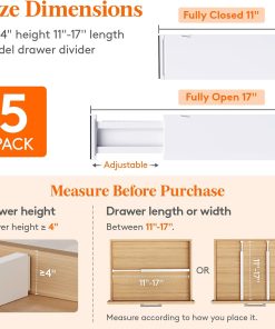 Alternative view of Lifewit 5 Pack 4 High Drawer Dividers 28-43.5cm/11-17 Adjustable Drawer Organizer for Clothes/Utensils. Expandable Drawer Separator in Dresser/Kitchen/Bedroom/Office Organization & Storage White