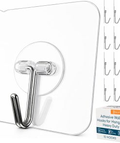 GLUIT Adhesive Wall Hooks for Hanging Heavy Duty 22 lbs Hooks for Walls No Drill. Towel Sticky Clear Hook. Waterproof. Home. Bathroom. Kitchen. Office. and Outdoor 12 Pack