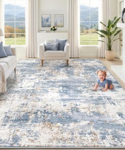 XLUEZ 8x10 Area Rugs for Living Room. Washable Modern Abstract Large Area Rug Neutral Soft Non Slip Kids Rug Stain Resistant Indoor Carpet for Bedroom Nursery Dining Children's Room(Blue. 8'x10')